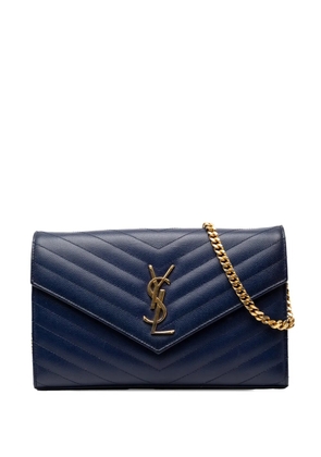 Saint Laurent Pre-Owned 2014 Grain De Poudre Chevron Monogram Envelope Chain Wallet crossbody bag - Blue