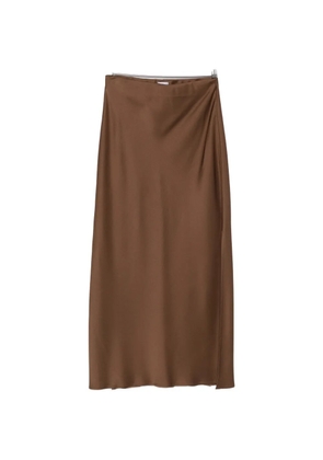 Brunello Cucinelli satin-finish slit maxi skirt - Brown