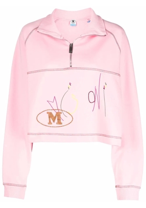 Missoni logo-embroidered funnel neck sweatshirt - Pink