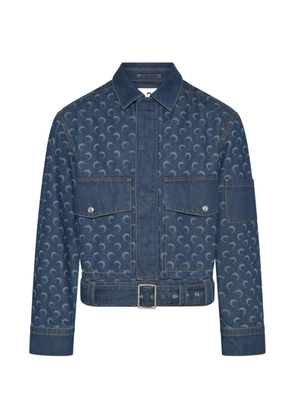 Marine Serre belted moon-print denim jacket - Blue