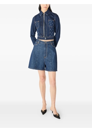 Marine Serre moon-print cropped denim jacket - Blue