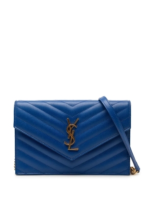 Saint Laurent Pre-Owned 2015 Grain De Poudre Chevron Monogram Envelope Chain Wallet crossbody bag - Blue