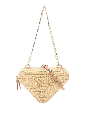 Prada Pre-Owned 2010-2026 Mini Raffia Crochet Logo Embroidered Triangle Pouch satchel - Neutrals