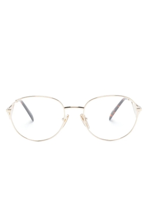 Prada Eyewear logo-plaque round-frame glasses - Gold