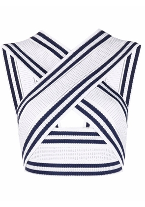 Balmain cross-over knitted crop top - White