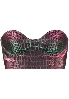 Balmain embossed-crocodile crop top - Pink