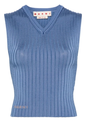 Marni V-neck ribbed knit top - Blue