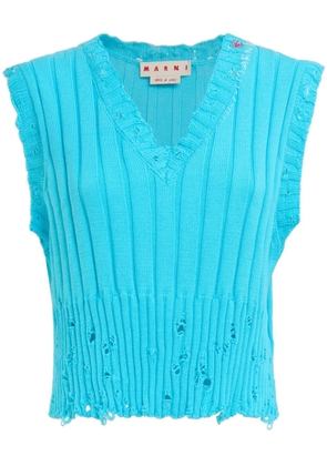 Marni logo-embroidery distressed knitted vest - Blue
