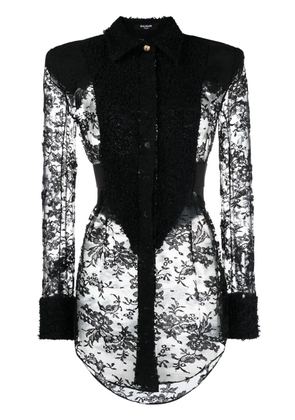 Balmain Tweed and lace plastron shirt - Black