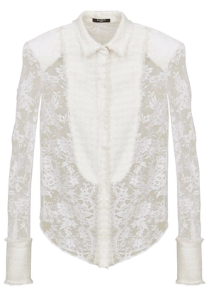 Balmain floral-lace detail shirt - White