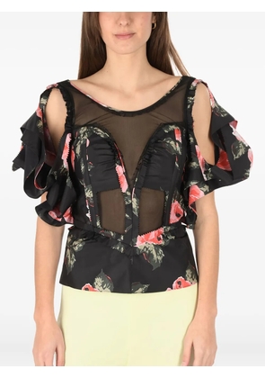 Maison Margiela floral-print mesh-panel blouse - Black