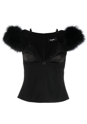 DSQUARED2 Goth feather-trim bustier top - Black