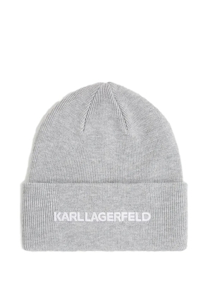 Karl Lagerfeld logo-embroidered ribbed beanie - Grey