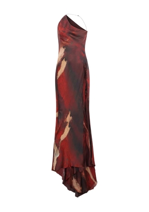 Roberto Cavalli front-slit one-shoulder gown - Red