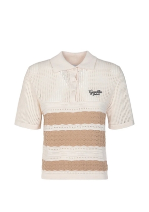 Gaelle open-knit striped polo shirt - Neutrals