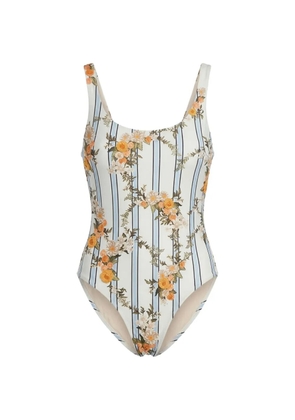 Agua By Agua Bendita Gema Valle floral-print striped swimsuit - White