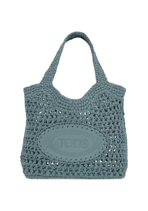 Tod's crochet-knit logo-patch tote bag - Blue