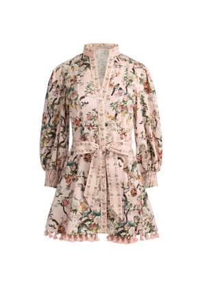 alice + olivia Lucy floral-pattern tassel-trim mini dress - Pink