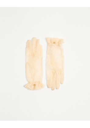 Valentino Garavani VLogo Signature Lace Gloves Woman BUTTER/GOLD 6