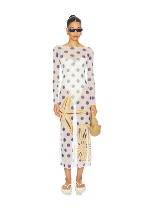 Cala de la Cruz Ursa Dress in White,Royal. Size XS. Also in S, M, XL.