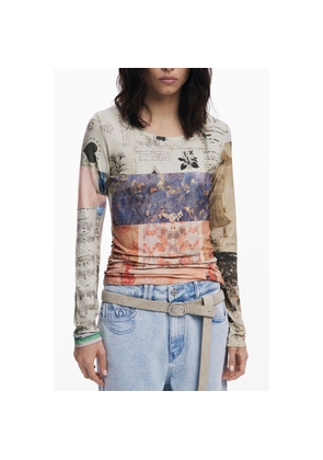 Desigual Beige Viscose Women T-Shirt - L