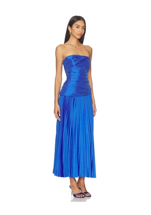 SIMKHAI Arie Strapless Bustier Midi Dress in Blue. Size 2. Also in 6.
