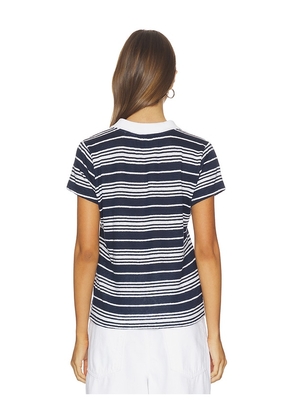 FRAME The Striped Short Sleeve Polo in Navy,White. Size S. Also in XS, M.