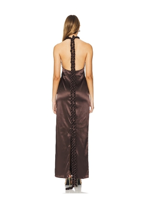 Khanums Satin Halter Maxi Dress in Brown. Size XL. Also in M.