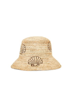 Nikki Beach Seashell Bucket Hat in Beige.