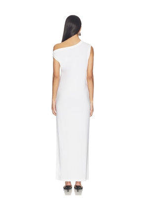 Norma Kamali x Lifestyle Drop Shoulder Long Dress With Side Slit in White. Size XS. Also in XXS, S, M, L.