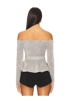 self-portrait Chenille Knit Crystal Trim Top in Light Grey. Size M. Also in L.