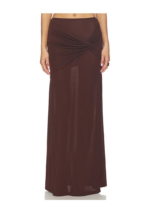 SNDYS Kalea Twist Maxi Skirt in Chocolate. Size S. Also in XXS, M.