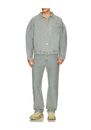 Ryoko Rain Seigaiha Jacquard Denim Work Jacket in Blue. Size S. Also in M.