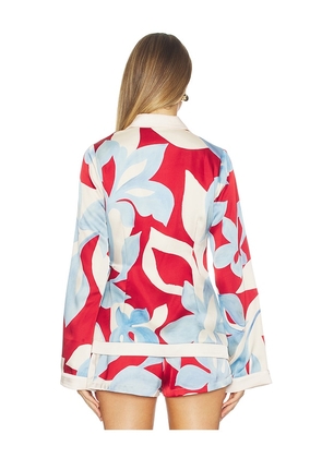 SEVEN WONDERS Amoree Long Sleeve Wrap Shirt in Red, Baby Blue. Size S. Also in XS, M, L, XL.