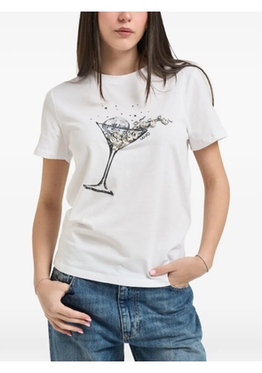 LIU JO crystal-embellished cocktail-print T-shirt - White