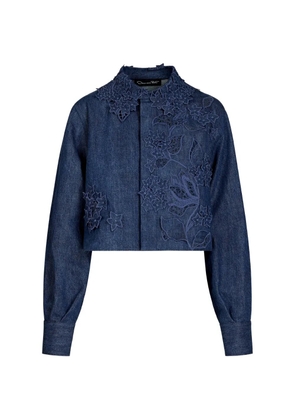 Oscar de la Renta flower-embroidery jacket - Blue