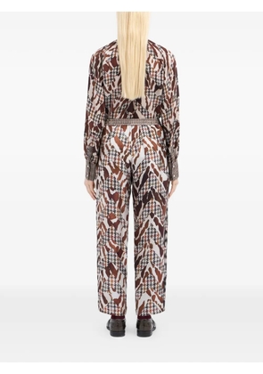 Pierre-Louis Mascia houndstooth animal-print silk trousers - Neutrals