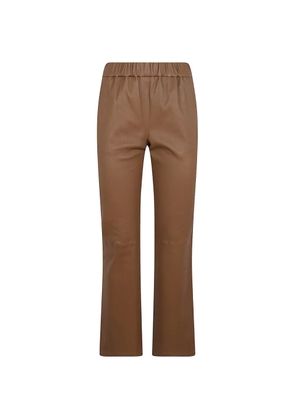 Enes elasticated-waistband leather trousers - Neutrals
