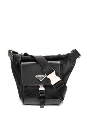 Prada Pre-Owned 2010s Re-Nylon Saffiano leather trim cross body bag - Black