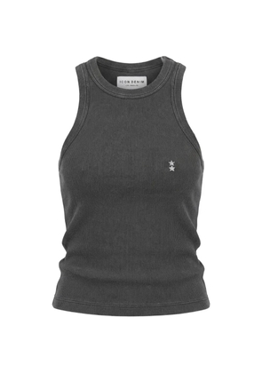 ICON DENIM star-embroidered ribbed tank top - Grey