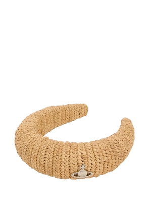 Vivienne Westwood Orb-plaque woven raffia headband - Neutrals