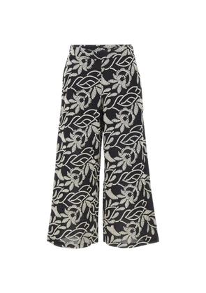 ELENA MIRO` floral-embroidery wide-leg trousers - Black