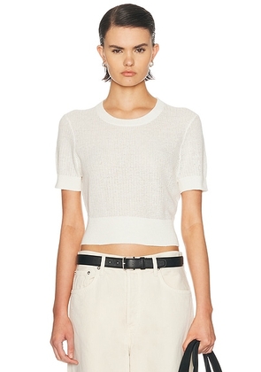 Enza Costa Linen Open Knit Cropped Short Sleeve Top in Off White - Ivory. Size XS (also in M, L).