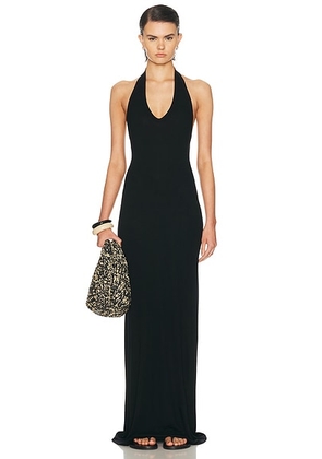 Enza Costa Silk Rib U Neck Halter Fluid Maxi Dress in Black - Black. Size XS (also in S, M, L).