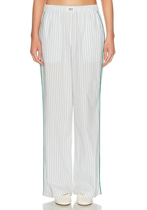 LUNYA Airy Cotton Piped Wide Leg Pant in Stillwater Stripe & Spring Clover - White,Baby Blue. Size XS (also in S, M, L).