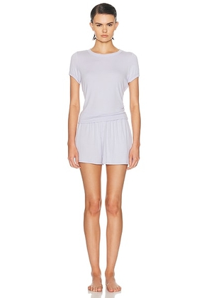 LUNYA Soft Modal Rib Tee Short Set in Quiet Lilac - Purple. Size XS (also in S, M, L).
