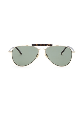 Saint Laurent Light Metal Pilot Sunglasses in Gold & Green - Metallic Gold,Brown. Size all.