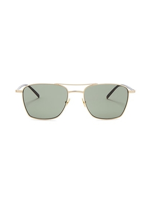 Saint Laurent Light Metal Pilot Sunglasses in Gold & Green - Metallic Gold. Size all.
