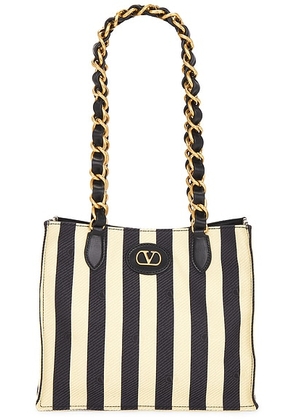 Valentino Garavani Jean Small Tote Bag in Nero & Beige - Navy,Beige. Size all.