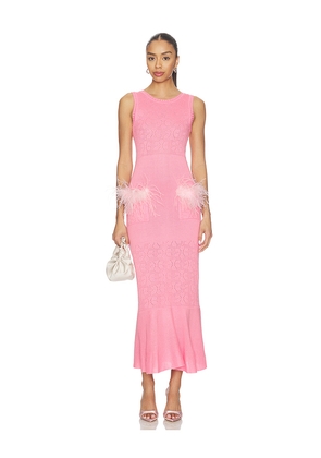 ANDREEVA Peony Knit Dress With Real Ostrich Feather Details in Pink. Size S. Also in M, L.